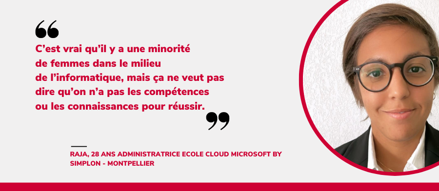 Raja, 28 ans, apprenante en formation Administrateur.rice Cloud (Ecole Cloud Microsoft by Simplon) en alternance à Montpellier.